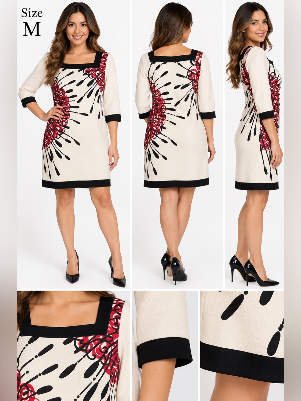 Lilly Pulitzer Cream Shift Dress with Red & Black Graphic Detail
